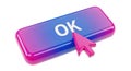 A 3d rendered image of a purple button with the word ok and a hand pointer Royalty Free Stock Photo