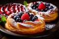 Danish pastry with fruit filling tasty dessert background