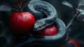 Mysterious Allure: Black Snake Among Glossy Apples