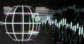 Image of data, graphs and globe on black background Royalty Free Stock Photo
