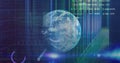 Image of data processing, binary coding and globe over computer servers Royalty Free Stock Photo