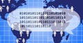 Image of data processing binary coding over world map and grid Royalty Free Stock Photo