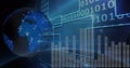 Image of data processing and binary coding on screen over planet earth Royalty Free Stock Photo