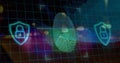 Image of data processing with biometric fingerprint over grid Royalty Free Stock Photo