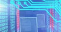 Image of data processing and circuit board over computer servers Royalty Free Stock Photo
