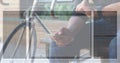 Image of data processing on computer screens over man using smartphone Royalty Free Stock Photo
