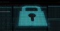 Image of data processing and digital padlock over black background Royalty Free Stock Photo