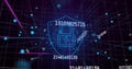 Image of data processing and digital shield with padlock on black background Royalty Free Stock Photo