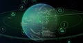 Image of data processing and ecology icons over globe Royalty Free Stock Photo
