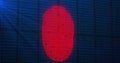 Image of data processing and fingerprint over binary code on navy background