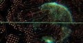 Image of data processing and globe over computer circuit board on black background Royalty Free Stock Photo