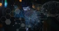 Image of data processing and glowing brain over hacker using computer Royalty Free Stock Photo