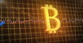 Image of data processing and graph over bitcoin symbol on black background Royalty Free Stock Photo