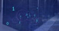 Image of data processing and icons over server room Royalty Free Stock Photo