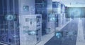 Image of data processing and mathematical equations over server room Royalty Free Stock Photo