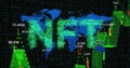 Image of data processing and nft text over black background Royalty Free Stock Photo