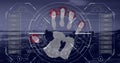 Image of data processing over biometric handprint