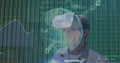 Image of data processing over caucasian man with vr headset Royalty Free Stock Photo