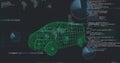 Image of data processing over 3d car model over grid on black background Royalty Free Stock Photo