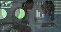 Image of data processing over diverse doctors talking