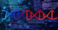 Image of data processing over dna strand on black background Royalty Free Stock Photo