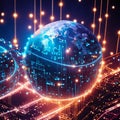 Image of data processing over globe. global technology, digital interface and networking concept digitally generative AI Royalty Free Stock Photo