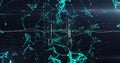 Image of data processing over glowing green network of connections against blue background Royalty Free Stock Photo
