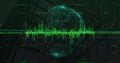 Image of data processing over green globe and modern building Royalty Free Stock Photo