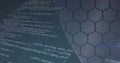Image of data processing over hexagons on blue background Royalty Free Stock Photo