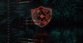 Image of data processing over shield with computer circuit board on black background Royalty Free Stock Photo