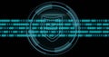 Image of data processing over shield icon and scope scanning Royalty Free Stock Photo