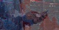 Image of data processing over world map against mid section of man using smartphone Royalty Free Stock Photo