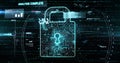 Image of data processing and padlock over black background Royalty Free Stock Photo