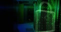 Image of data processing and padlock over server room Royalty Free Stock Photo