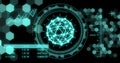 Image of data processing with scope scanning and globe of connections on black background Royalty Free Stock Photo