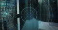 Image of data processing and scope scanning over computer servers Royalty Free Stock Photo