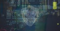 Image of data processing and security padlock over dark background