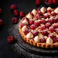 Image Decadent delight Delicious Bakewell Tart against a dark backdrop