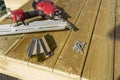Deck construction with nails and screws Royalty Free Stock Photo