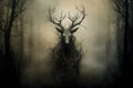 Image of a deer demon in the forest with a frightening atmosphere. Wildlife Animals. Illustration, Generative AI