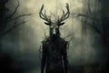 Image of a deer demon in the forest with a frightening atmosphere. Wildlife Animals. Illustration, Generative AI