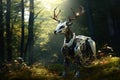 Image of deer electronic gundam robot technology in the forest. Wildlife Animals. Generative AI. Illustration