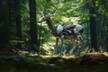 Image of deer electronic gundam robot technology in the forest. Wildlife Animals. Generative AI. Illustration