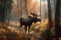 Image of deer moose standing in the middle of the forest on natural background. Wild Animals. illustration. Generative AI Royalty Free Stock Photo