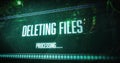 Image of deleting files, processing text on interface over computer server Royalty Free Stock Photo