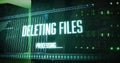 Image of deleting files, processing text on interface over computer servers Royalty Free Stock Photo