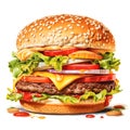Image of delicious beef burger on white background