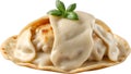 an image of Delicious-looking Pierogi food. Ai-generated.