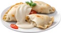 an image of Delicious-looking Pierogi food. Ai-generated.