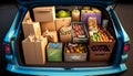 Doorstep Delivery: Trunk of Car Loaded with Fresh Food Products - ai generated